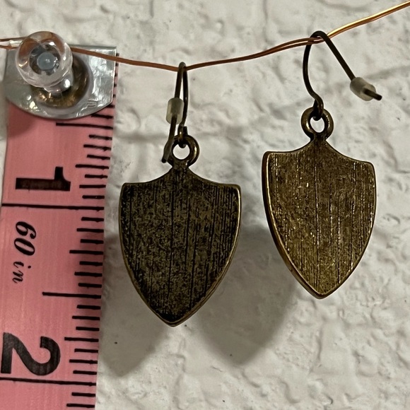 Bronze Color Shield Dangly Earrings - Picture 2 of 2